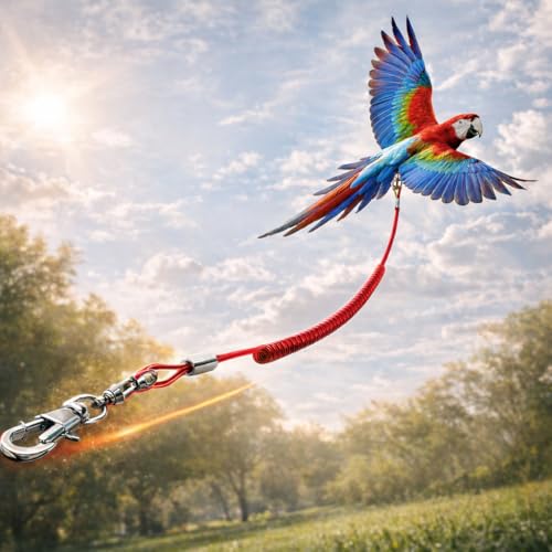 Bird Harness Leash Anti-bite Outdoor Red Flying Training Rope with 5pcs Different Sizes of Soft Foot Loops and Training Whistle(Upgraded Version of Ankle Ring)