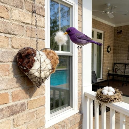 Handmade Alpaca Fiber Bird Nesting Heart,Alpaca Bird Nesting Material,Bird Nesting Material Holder,Alpaca Fiber Bird Nesting Box for Wild Birds,for Garden,Yard & Bird Lover (2PCS) - color: 2PCS