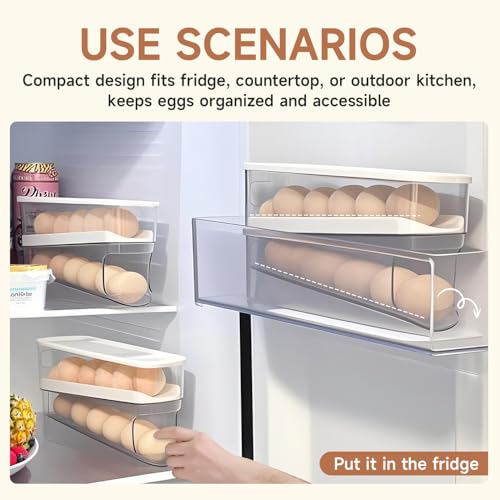 Rolling Egg Holder for Fridge, Egg Dispenser for Refrigerator, Automatic Rolling Storage Container for Countertop, Kitchen & Outdoor Use (3.35"x5.59"x11.92") 1 Pack - color: Cream white