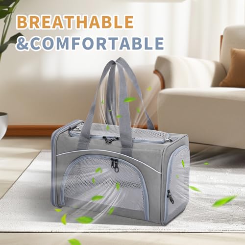 ‌Petsfit Airline Approved Pet Carrier for Small Dogs & Cats, 19x9x12 TSA Approved Carrier, with Removable Dual-Sided Padding (2-Way Placement) - Fits Under Most Airplane Seats, Escape Proof (Grey) - color: Grey, size: 19.0"L x 9.0"W x 12.0"H