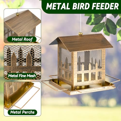Bird Feeder, Heavy Duty Metal Wild Bird Feeders for Outdoors Hanging - color: Bronze