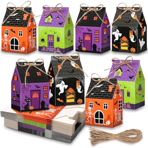Zhanmai 48 Pcs Halloween Candy Treat Boxes Castle House Mini Halloween Party Favor Box Small Paperboard Gift Container for Holiday Party Treat Cookie Goodie Snack Gift Packaging - style: Candy Castle