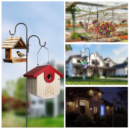 Double Sheperds Hooks for Outdoor,76 inch Adjustable Pole Bird Feederr,Plant Hangers,Weddings Decor,Matte Black(1 Pack) - size: 76 in