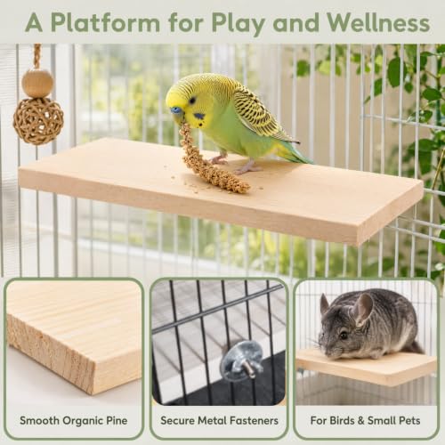Okllen 3 Pack Bird Perch Stand, Parrot Wood Platform, Natural Wooden Perch Toys Playground Cage for Conure, Chinchilla, Parakeet, Budgie, Cockatiel