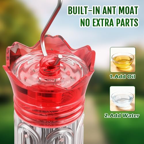 Birdream 10oz Hummingbird Feeders for Outdoors, Plastic Hummingbird Feeder with 5 Bee Guard Feeding Ports & Cleaning Brush, Gift Box Design, Leak Proof, Built-in Ant Moat, Red - color: Red, size: 1 Pack