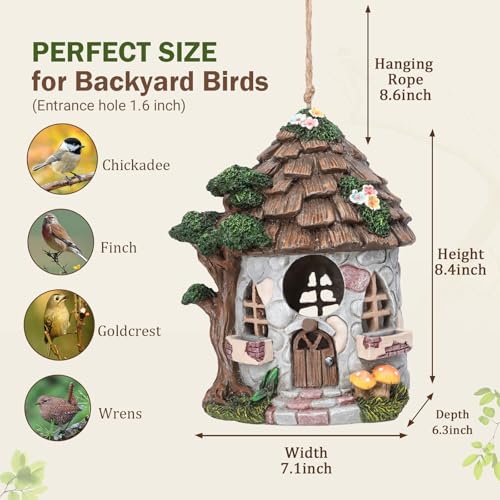 Yinns Resin Bird House for Outside, Decorative Wild Bird Houses for Garden | Birdhouses for outdoors wild bird nesting, decorative stone waterproof bird houses for backyard garden decor - color: A-Stone House