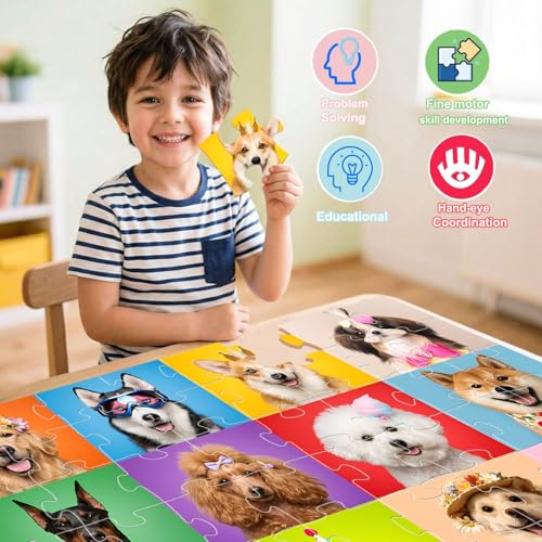 Jumbo Floor Puzzles for Kids Ages 3-5, 48 Piece Large Funny Dog Jigsaw Puzzles, Learning Educational Toys for Toddlers Ages 4-6 Preschool Educational Toys Gifts for Boys and Girls