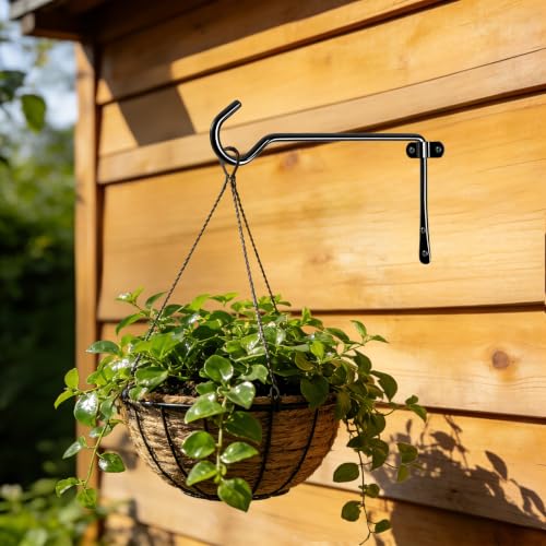 2 Pack Metal Plant Hanger for Wall, Decorative Plant Hooks for Hanging Plants, Indoor Outdoor Wall Plant Holder for Hanging Planters, Bird Feeders Home Decor (Black, 9.4 in-Straight Hook) - color: Black, size: 9.4 IN-Straight Hook