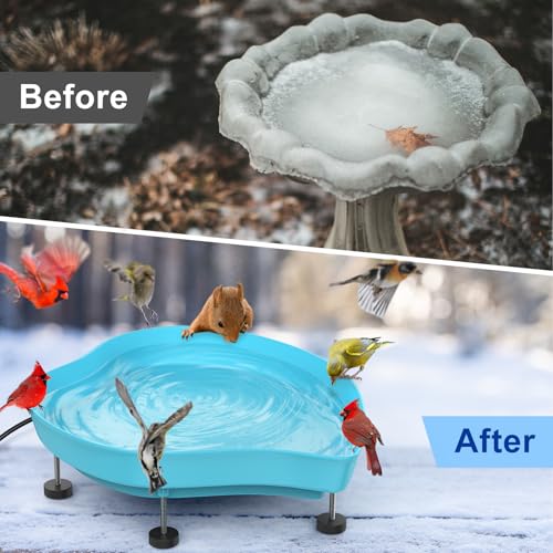 Heated Bird Baths for Outdoors for Winter - 60W Thermostatically Controlled Heated Bird Bath for Outside Winter, Large Capacity Heated Birdbath for Outdoors for Winter Garden Yard Lawn (Blue)