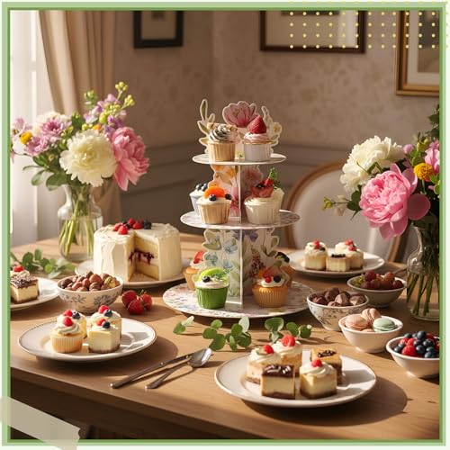 3 Tier Wildflower Party Decoration Baby in Bloom Baby Shower Cupcake Stand Spring Wildflower Cupcake Tower Floral Themed Cake Holder Dessert for Flower Birthday Party Decoration Supplies - style: Wildflower