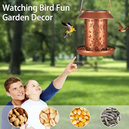 Sunflower Solar Bird Feeder Outdoor Waterproof Hanging Garden Decor | gift for women mom waterproof hanging solar lantern for yard patio christmas birthday daily decor - style: Sunflower + Butterfly
