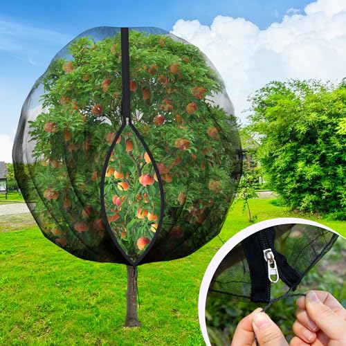 10.8 x 9.8 Ft Black Large Fruit Tree Netting with Zipper and Drawstring, Breathable Mesh Garden Bird Netting Plant Cover, Insect Bird Barrier Net Mesh for Protect Fruits Plants from Squirrel Bugs - color: 1 Pc, size: 10.8 x 9.8 Ft
