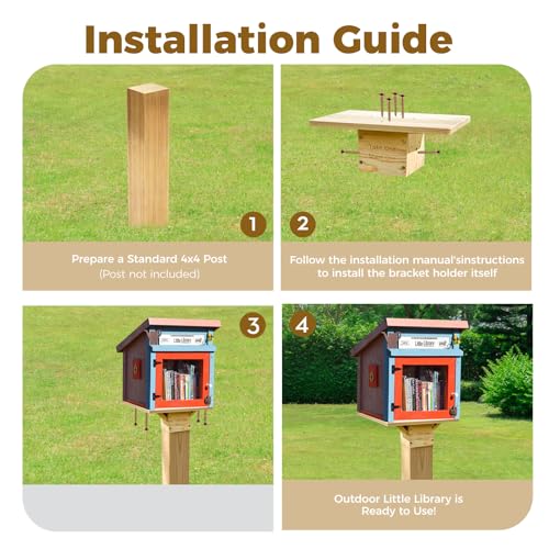 Outdoor Little Library Mount for 4x4 Post, Library Book Box Bracket Holder | Wooden Little Library Bracket Holder for Community with Mounting Accessories
