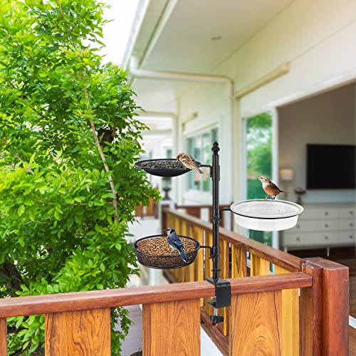 Balcony & Porch Deck Railing Bird Feeder - 3 Tray, Bath Spa, Great for Attracting Wild Bird - color: 3 Tier deck bird feeder bronze