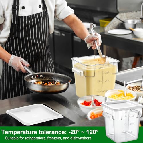 FoldTier 2 Pieces Square Food Storage Containers Polycarbonate Clear food Container with Lid Commercial Storage with Graduations for Commercial Kitchen Dough Marinating Meat(White,4 Qt) - color: White, size: 4 Qt