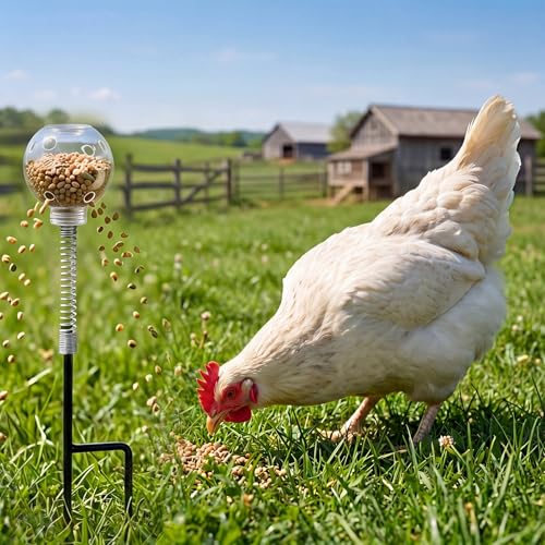 2 Pcs Chicken Peck Toy Chicken Slow Feeder Ball and Enrichment Toys with Spring and Ground Stake Hens Slow Feed Treat Dispenser for Duck Bird Parrot Coop, Reduce Boredom and Feather Pecking