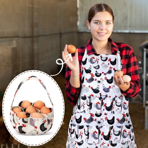 Cutecrop 2 Pcs Egg Collecting Apron and Basket, 15 Gathering Pockets Chicken Apron and 7 Pockets Basket for Farmers Kitchen(Vivid Style) - style: Vivid Style