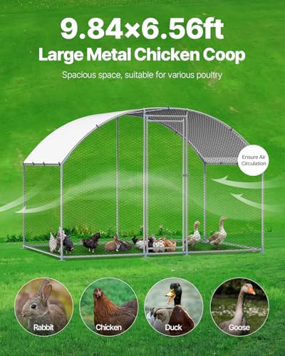 VEVOR Large Metal Chicken Coop with Run, 9.8 x 6.5 x 6.5ft Walkin Chicken Coop for Yard with Waterproof Cover, Dome Roof Large Poultry Cage for Hen House, Duck Coop and Rabbit Run - size: 118.1"L x 78.7"W x 78.7"H
