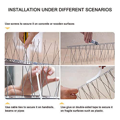 OFFO Bird Spikes with Stainless Steel Base, Durable Bird Spikes Arrow Pigeon Spikes Fence Kit for Keeping Small Bird, Crows and Woodpeckers Away, Covers 38.3 Feet(11.7m) - size: 38.3 Feet