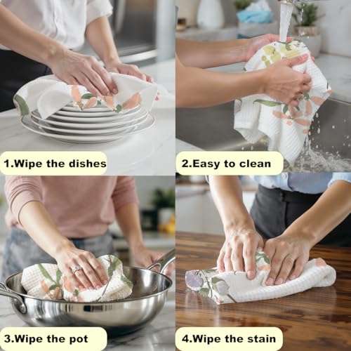 2 Pcs Watercolor Flower Bird Kitchen Towels Decorative Hand Towels | Waffle Soft Tea Towel for Home, Bathroom, Absorbent Microfiber Dish Cloth, Housewarming Gifts for Women, Mom - color: Multi 1220