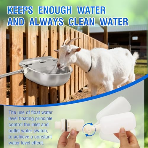 2-Pack Automatic Livestock Waterer, 304 Stainless Steel Auto Fill with Float Valve, Drainage Hole & Baffle, with 39" Hose (3/4"), Wall/Floor Mount, for Dogs, Chickens, Horses, Goats, Pigs