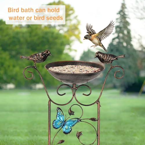Garden Trellis Bird Bath Outdoor, 43.5 Inch Antique Iron Garden Plant Trellis Decorative with Butterflies and Detachable Drinking Basin Bowl, Free Standing BirdBath Birdfeeder Station - style: Butterfly