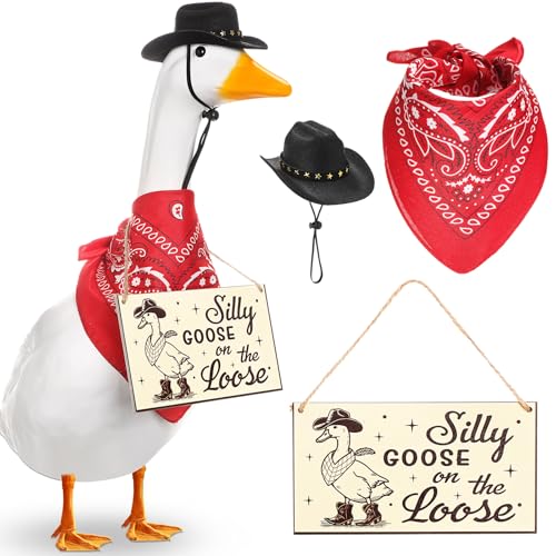 Cowboy Porch Goose Outfit Decoration Set,Red,Black - color: Black, Red