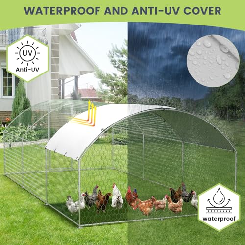 Large Chicken Coop for Yard, Large Metal Chicken Run, Walk-in Poultry Cage with Waterproof and Anti-Uv Cover for Outdoor Backyard Farm, Doom Roof, 9.8×19.7×6.6ft - size: 9.8×19.7×6.6FT