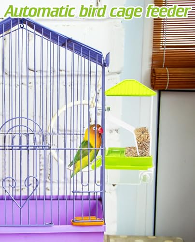 BNOSDM No Mess Automatic Bird Feeder Anti-Splash Bird Feeder Acrylic Transparent Food Container Parrot Cage Accessories for Parakeets Budgies Lovebirds Cockatoos Conures Finches (Green)