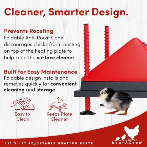 RentACoop 12x12” Adjustable Heating Plate with Foldable Anti-Roost Cone