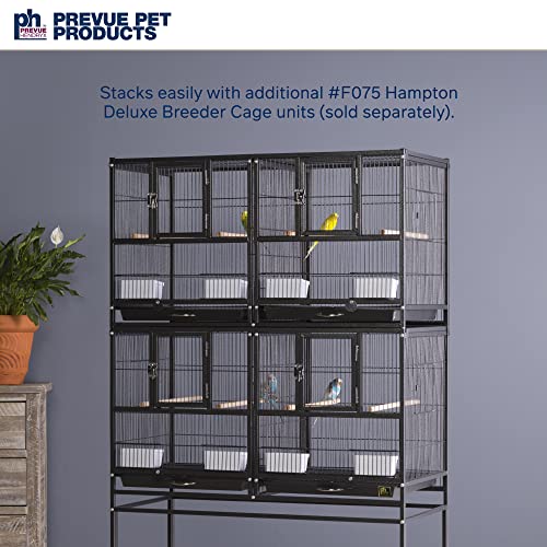Prevue Pet Products Hampton Deluxe Divided Breeder Bird Cage System with Stand, Stackable Bird Crates for Breeding, Multi-Bird 1 or 2 Cage System, Black Hammertone Finish | Stackable Breeding Cage with Divider, Rolling Enclosure with Wooden Perches, for F