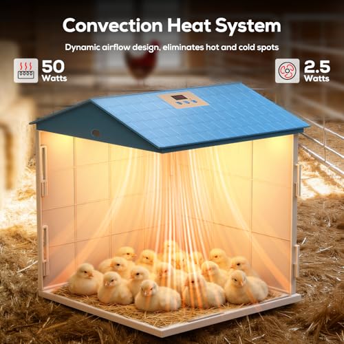 Chick Brooder Plate for Chicks Temperature Control & Display, Chicken Brooder Box for Chicks with Thermostat Fan & Light, 6.5Ft 110V Power Cord Brooder Heater 50W Chick Heat Plate 11.4"Lx11.2"W