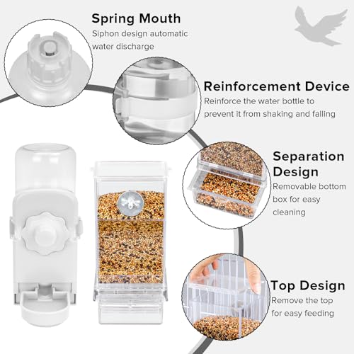 Lemtrflo No Mess Bird Feeder Water Dispenser Set, Automatic Bird Feeder | Parrot, Parakeet Cage Accessories - color: White