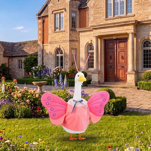 Abbylike Summer Butterfly Porch Goose Outfit Butterfly Wings Goose Clothes Costume Fits 23" Large Cement Plastic Geese Statue for Summer Outdoor Garden Yard Lawn Patio Art Decorations - style: Butterfly