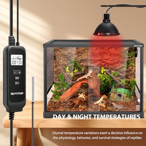8.5" Reptile Heat Lamp Fixture with PID Dimming Thermostat, Independent Day Night Temperature Control, MAX 150W (Bulb Not Included) - size: 8.5 INCH
