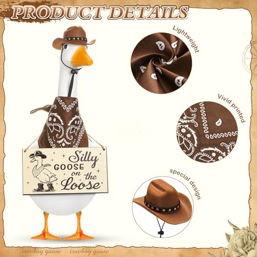 Cowboy Porch Goose Outfit Decoration Set,Brown - color: Brown