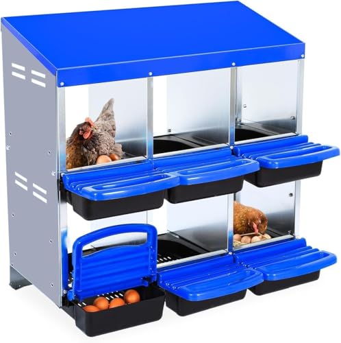6-Hole Chicken Nesting Box with Removable Lid, Metal Chicken Coops with Roll Away Design/Easy Egg Collection/Ventilation Holes, for Chickens Coops, Duck and Hens - color: Blue, size: 6 holes without legs