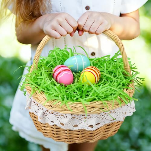 peony man 8oz Green Easter Grass Green Raffia Paper Grass for Gift Basket Easter Recyclable Paper Shred Filler for Box Basket Filling Egg Stuffer DIY Gift Craft Packaging Easters Party Supplies