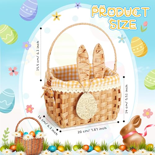 DoubleFill 1pcs Wicker Easter Basket Wicker Picnic Basket with Tag Empty Rattan Bunny Basket with Handles & Liner Willow Hamper Basket for Eggs & Candy Storage Fruit(Yellow Plaid) - color: Yellow Plaid
