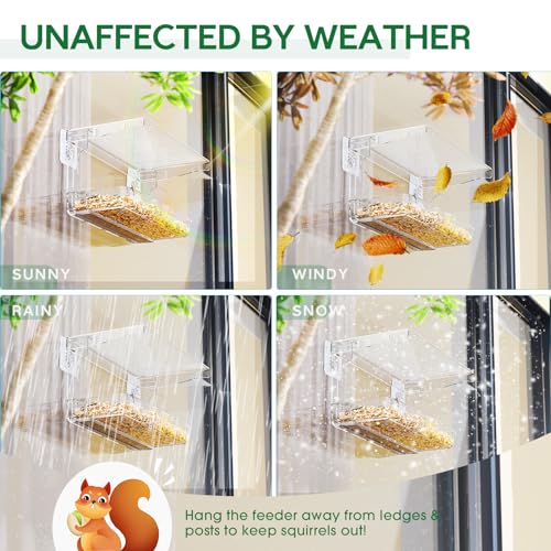 SUNALLY Window Bird Feeder for Outdoors, Clear Bird Feeders Window Mounted | Transparent Feeders with Self-Adhesive Hooks, Outside Hummingbird, Bird Watching for Garden, Yard, Elderly Kids, Cats Viewing - style: Style 2