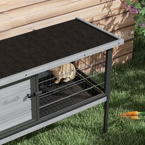 PawHut Rabbit Hutch Elevated Bunny Cage Small Animal Habitat with Metal Frame, No Leak Tray, Metal Wire Pan and Openable Water-Resistant Asphalt Roof for Indoor/Outdoor Gray | Small Animal Habitat, No Leak Tray, Metal Wire Pan, Openable Water-Resistant As