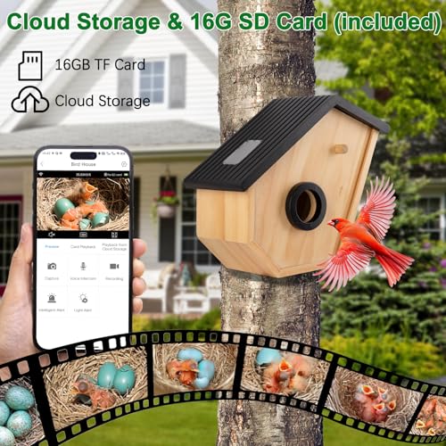 Bird House with Camera Solar Powered,2K HD Bluebird House with Camera Inside Solar Powered,Watch Nesting in Real Time,2.4G WiFi,Night Vision,Motion Detection&App Notification,Gift for Bird Lovers - color: Black-03, style: Hexagon