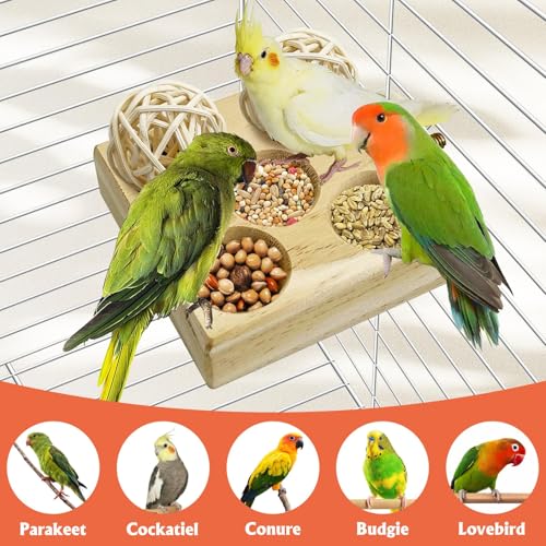 Hamiledyi Wooden Foraging Puzzle Toys for Small Birds - Interactive Parrot Toys Cage Enrichment for Conure, Parakeet, Lovebirds, Budgie, Slow Feeder Bird Activity Toys (Small)