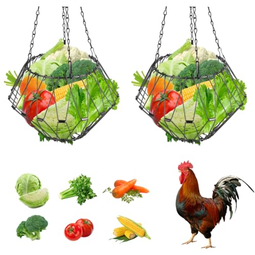 Hanging Chicken Feeder, Foldable Chicken Vegetable and Fruit Food Dispenser, Poultry Feeding Basket with 4 Hanging Chains, Poultry Feeding Vegetable Fast Food Ball (2 Pack) - size: Bag 2Pack