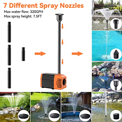 30W Solar Fountain Pump with 430GPH Flow, 7 Water Spray Heads & 16.4ft Cable, Solar Pond Pump with Adjustable Flow Valve & Dry Run Protection for Garden, Birdbath, Water Feature P130C - size: 30W