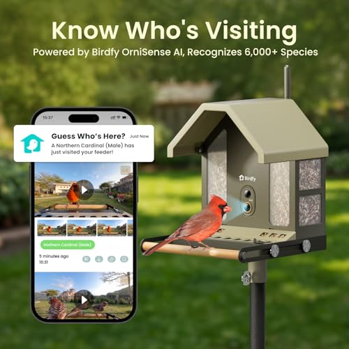 Smart Bird Feeder with 4K AI Camera, Dual-Band 2.4/5GHz Wi-Fi | 4K HDR Video, Lifetime Free AI Bird ID, Solar Powered, Full-Metal, Easy Setup & Sharing 20+ Family, Bird Watching Gift