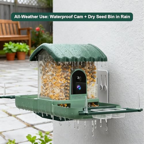 Bird Feeder with Camera for Outdoors, 2-in-1 Dual Camera Smart Combo - Separate Cameras Capture Feeding & Bathing Zones, Solar Powered 2K HD Live View, AI Recognition, Waterproof Backyard Gift