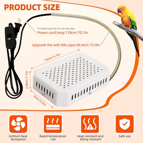 Bird Cage Heater 3.4”×5.1” PTC Heated Pad US Plug 25W for Parrots | Anti scalding Pad,Anti-bite steel cord,Intelligent thermostat,Cage Mounted, for Cockatiel, Parrots Parakeet and Canary