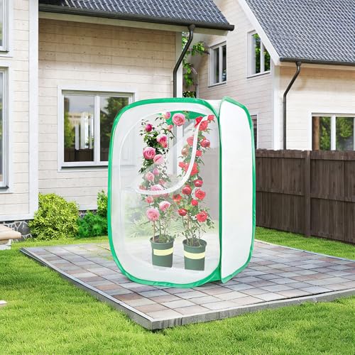 24 Inch Outdoor Mesh Plant Enclosure, Popup Plant Protectors Mesh Covers for Pests, Bird and Pest Protection Guard Cage for Garden, Vegetables, Fruit, Flowers and Herbs, 15.7 x 15.7 x 23.6 Inches