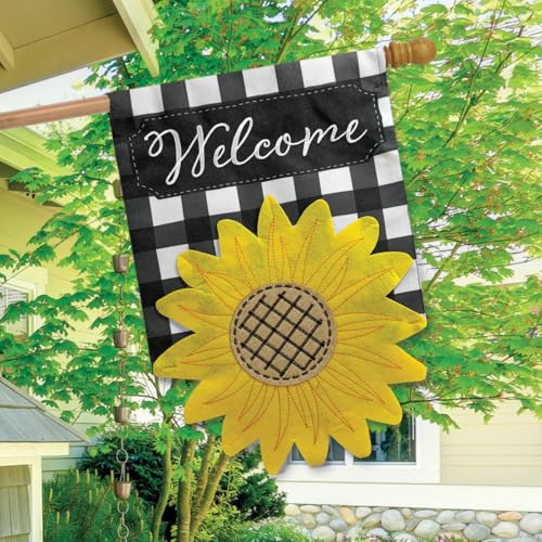 Sculpted Sunflower Summer Burlap House Flag Welcome 28" x 40" Briarwood Lane - color: Multicolored